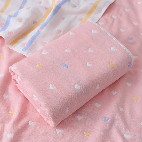 Mjuk komfortfilt Baby Gauze Badhandduk född Bomull Jacquard Sex Layers Cover Sommar Dagis Handduk Pink Heart 70*140cm