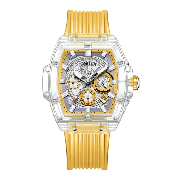 Klassiska män klockor Transparent case Multifunktionell lysande vattentät watch present white Yellow 2