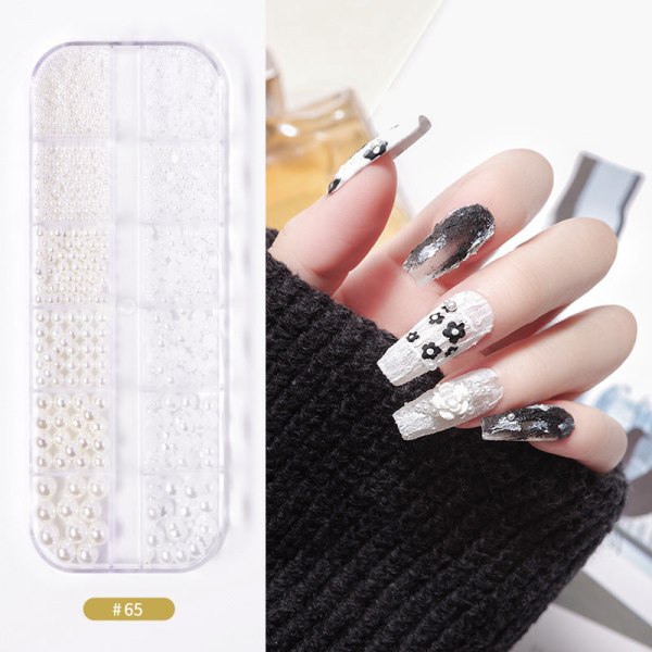 Nail Art Rhinestone Bottoming Borr Hollow Nit Nail Rhinestone Sticking Paljetter Färgglada Kristaller 65-two-tone Pearl