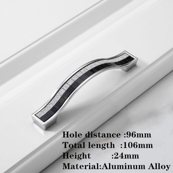 Dörrhandtag 10 st Sand Silver Kristall Glas Patch Lådknoppar Aluminiumlegering Köksskåp s Silver Black 96mm