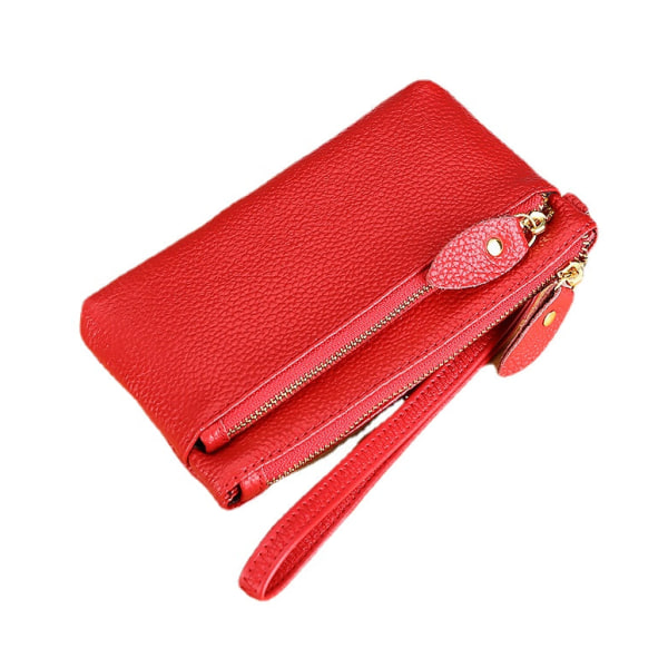 Kvinnor plånbok myntväska Äkta läder Mode Clutch Dragkedja Handledsväska Red Long