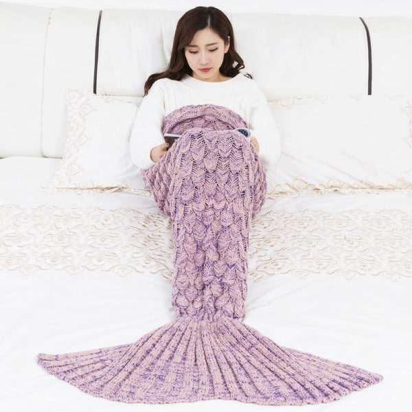 Mjuk komfortfilt Baby Mermaid Scale Stickad Mermaid Tail Barn Dark pink 195*95cm