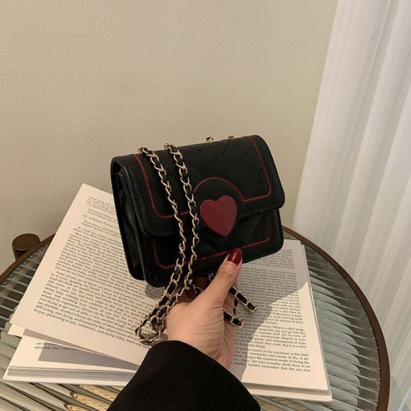 Lady Dam handväska All-Match Messenger Texture Chain Mini fyrkantig väska Black (small) Bag oblique strap
