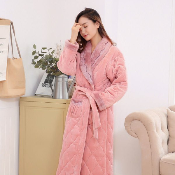 Tjock långsträckt korall fleece bomull flanell vinterklänning fleece badrock stil Pyjamas sovkläder män dark pink XL