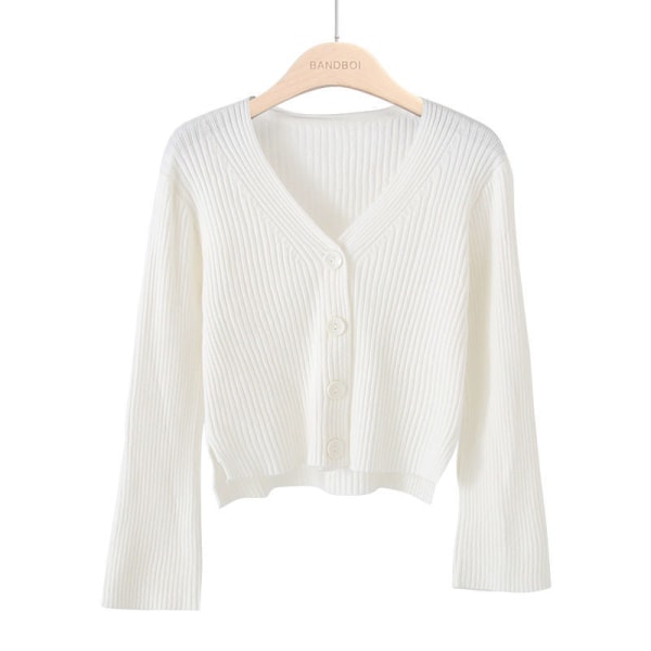 Dam flickor Stickat tröja Cardigan Student Mjuk Varm Topp V-ringad Slim-Fit Långärmad White L