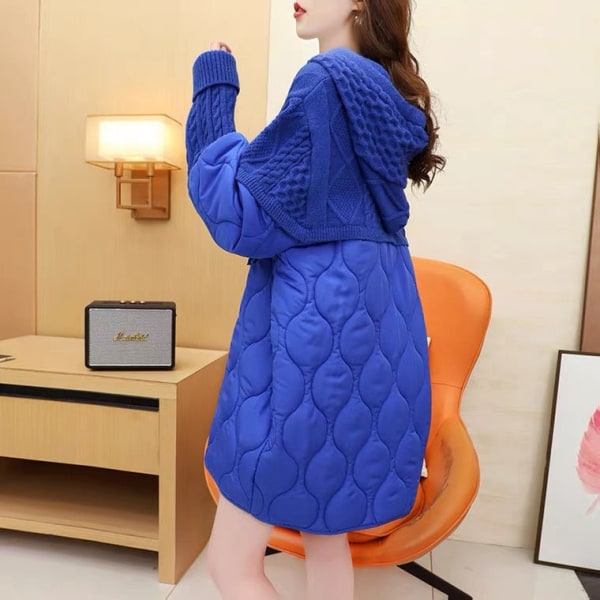 Kvinnor flickor Stickad tröja Blå sömmar Hooded Lös och Lazy Style Cotton Coat Blue 70*120*57cm
