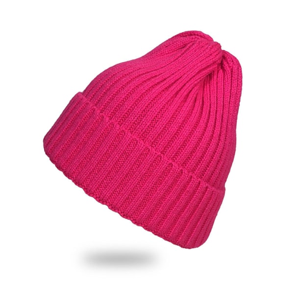 Kvinnor Män Stickade Mössor Varma Höst och Vinter Geléfärg och Wo Ull Öronlappar Varm Unisex Rose Red M