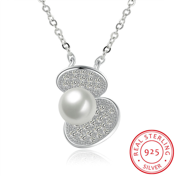 Kvinnor Halsband S925 Sterling Silver Shell Pearl Diamond