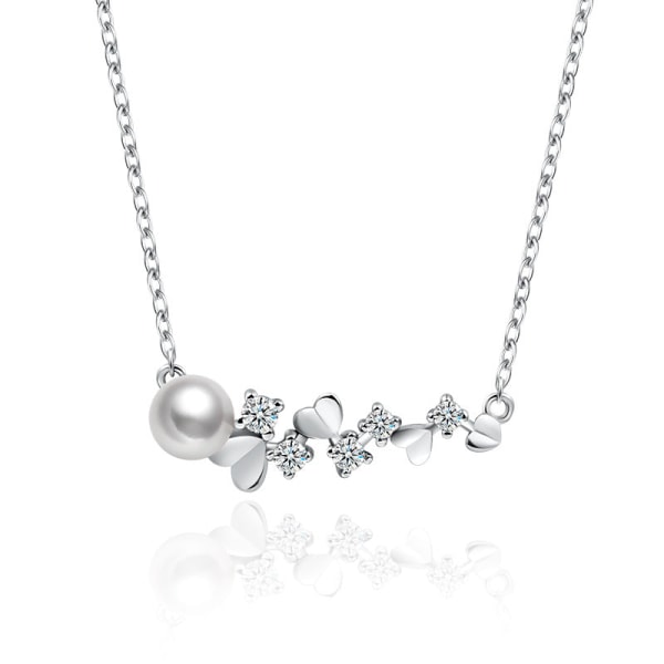 Kvinnor Halsband Kedja Choker hänge Smycken Flickor Present Silver Natural Pearl White gold color 925 silver