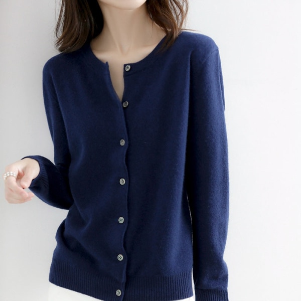 Dam flickor Stickat Tröja Cardigan O-ringad Kort Ull Cardigan Coat Purplish blue L