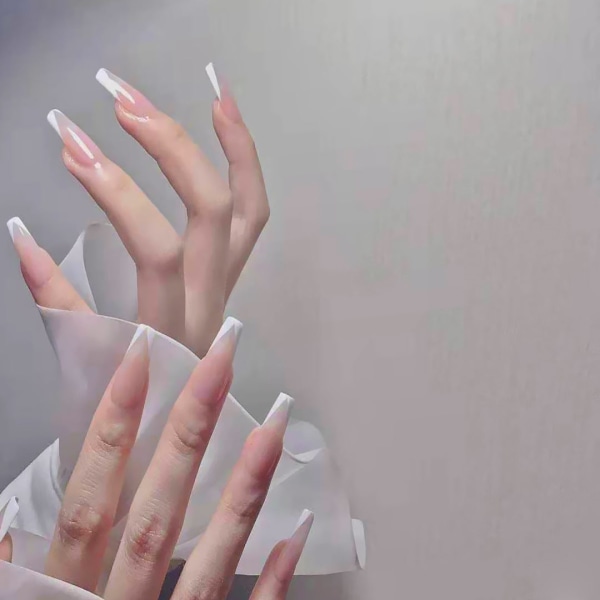 False Nails Fake Art gör-det-själv- cover Ultralångt platt huvud Trapetsformad vit balettnagel Glue style white French style