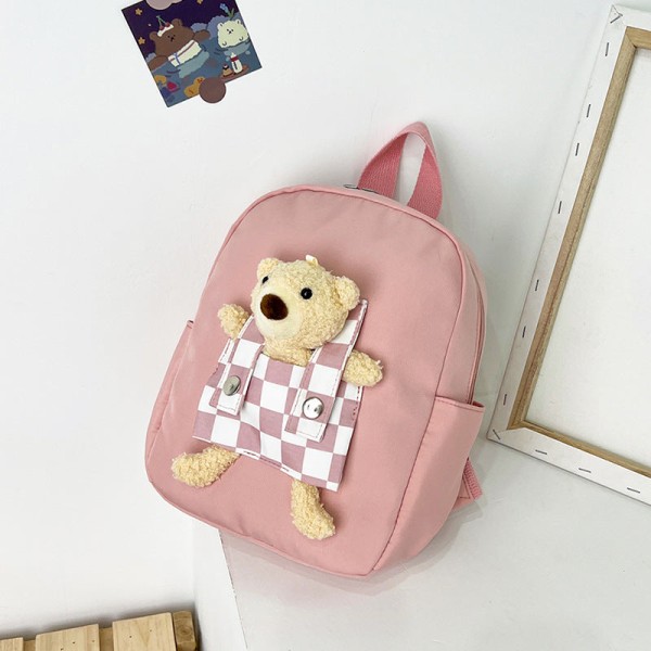 Student Barn Ryggsäck Toddler Skolväska Söt Bear Lätt Rese Canvas Pink