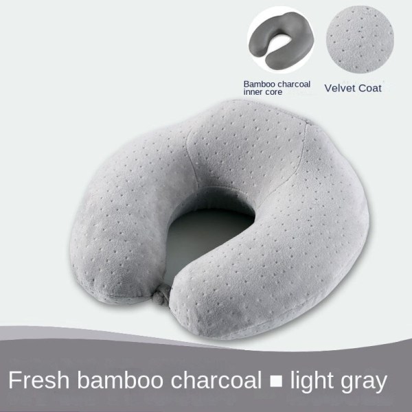 Mjuk bekväm resekudde Passar nack Memory Foam U-formad Slow Rebound Nackkudde Gray (bamboo charcoal) 30*31 * 9/13cm