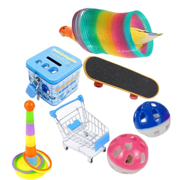 Fågel roliga leksaker Säker papegoja Fågel set Skateboard Barnvagn Bitträning Interaktiva verktyg 5-piece set