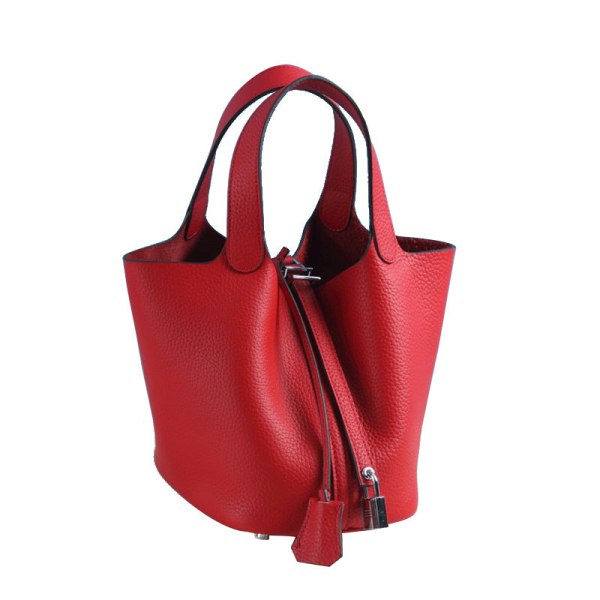 Dam Handväska Läder Handväska First Layer Cowhide Bucket Bag väska Large/22cm Red