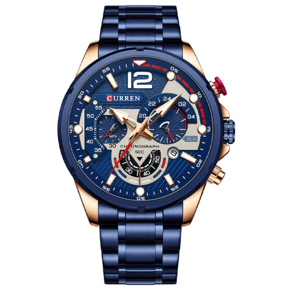 Klassiska män klockor sexstift stål bälte Watch Quartz Watch Sportpresent Rose shell blue