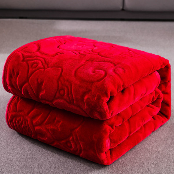 Mjuk komfortfilt Coral Fleece Vinter förtjockad cover Dubbelsidigt tupplurslakan Bright red 120*200cm