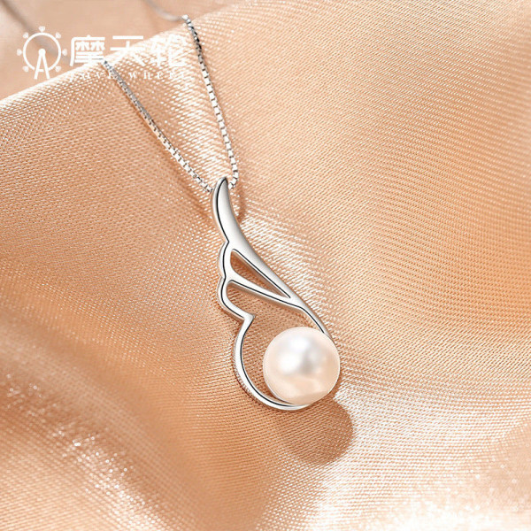 Kvinnor Halsband Kedja Choker Hänge Smycken Flickor Present S925 Light Feather Simple Shell Pearls White gold color 925 silver