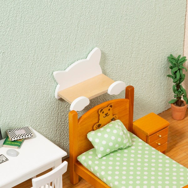 Micro Miniatyr Möbler Tiny Småskalig Leksak Doll House DIY Decora Mini 1:12 White Cat Trähylla White