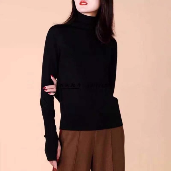Kvinnor flickor Stickat tröja Turtleneck Pullover Base Black XL