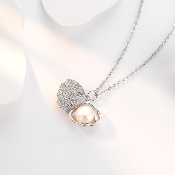 Kvinnor Halsband Kedja Choker Hänge Smycken Flickor Present S925 Shell Pearl Geometri Mode White gold color 925 silver