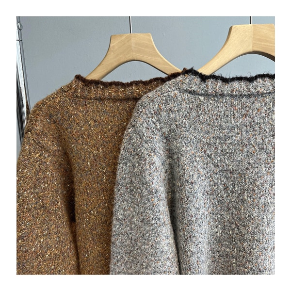 Dam flickor Stickad tröja Vintage Cardigan V-ringad Långärmad Lös Casual Top Coat Coffee color 53*94*56cm