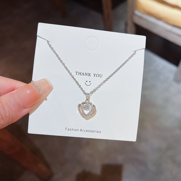 Kvinnor Halsband Kedja Choker Hänge Smycken Flickor Present Zirkonium Diamant Kärlekshjärta Inlagd juvel Silver