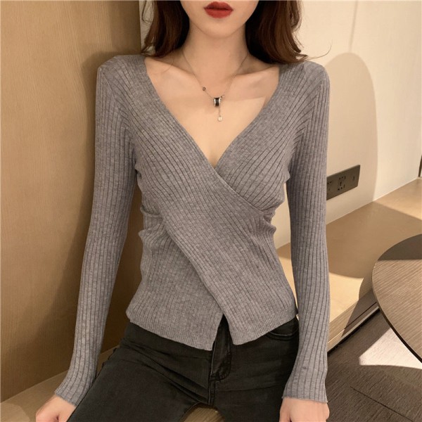 Dam flickor Stickad tröja Retro Chic Hong Kong Style Långärmad Top Ins Niche Gray 53*70*58cm