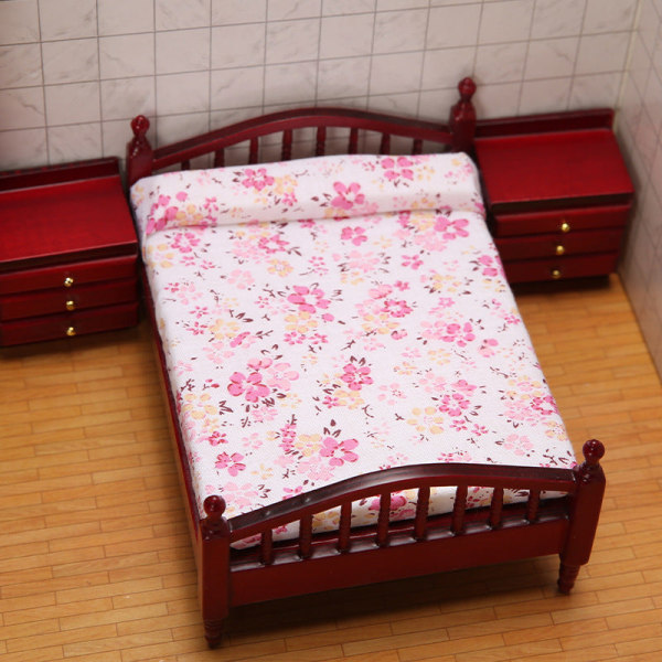 Mikrominiatyrmöbler Tiny Småskalig leksaksdockahus DIY Decora Mini 1:12 vit dubbelsäng Double bed 2