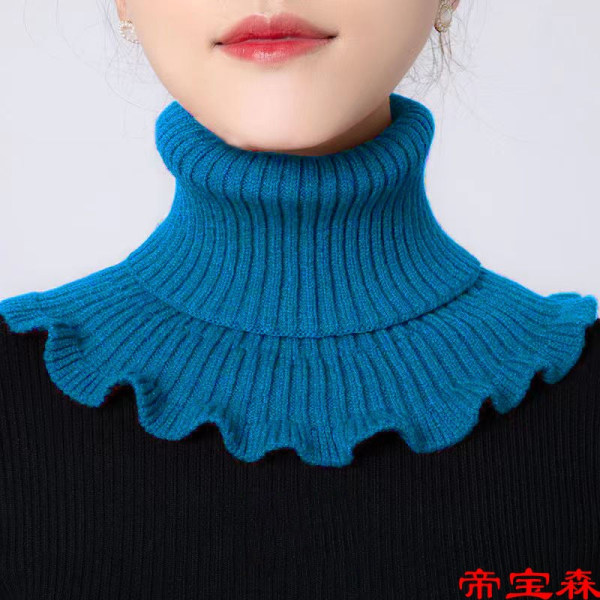 Elegant fuskkrage för kvinnor Varm halsduk livmoderhalsstöd Bana stickad ull Höghalsad matchande hals Blue