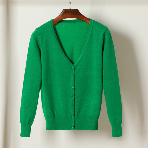 Dam flickor Stickad tröja Topp yttre långärmad kofta kort tunn kappa Green XL