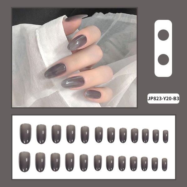 False Nails Fake Art DIY Finger Cover Färdig produkt Ultra-Tunn Oval Solid Color Black and gray