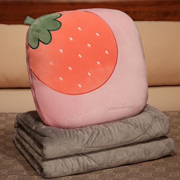Mjuk komfortfilt Förtjockad tecknad kudde Luftkonditionering för dubbla användningsområden kudde tupplur två-i-ett kudde Strawberry 30cm quilt 100 * 150cm