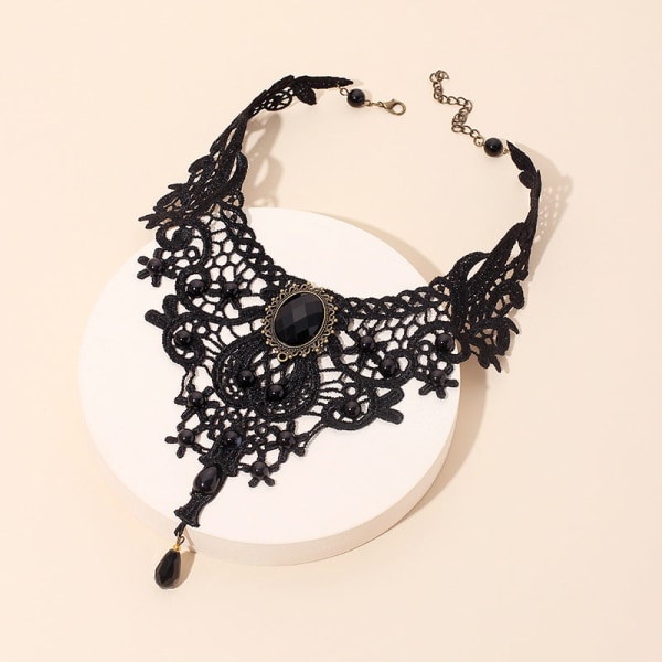 Elegant kvinnlig falsk krage Avtagbar halvspetshalsband Ins Internet Kändis Samma Retro Spetsutskärning Black