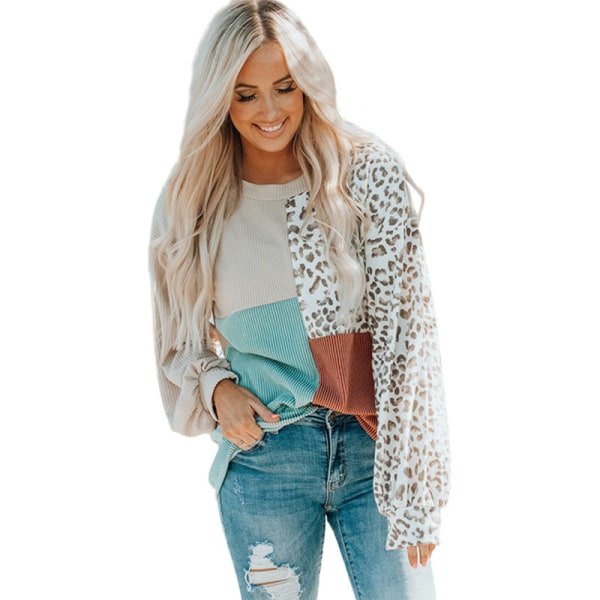 Kvinnor flickor Stickat tröja Leopard Print Mode Långärmad Topp Beige M  07bf | Beige | M | Fyndiq