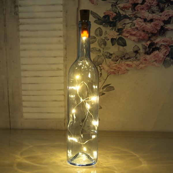 Långvarig 10st 20LED Solar vinflaska Fairy Garland Lights Juldekor Cork Light Utomhus Vattentät Silver Wire String Lighting Warm White