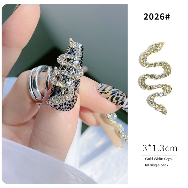 Nail Art Diamond Alloy Snake Rose Gold och Silver Full Diamond tredimensionell manikyr 2026