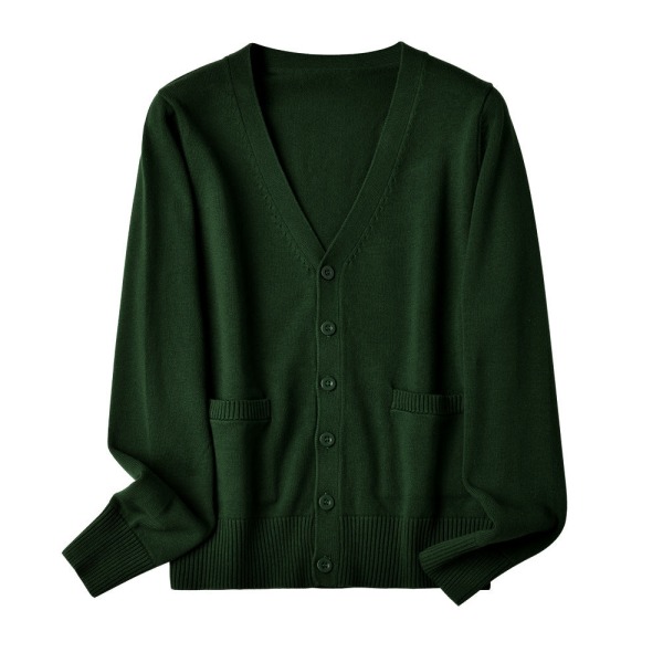 Dam flickor Stickat tröja Cardigan Jacka Långärmad Ytterkläder Pocket Academy Uniform Dark green S