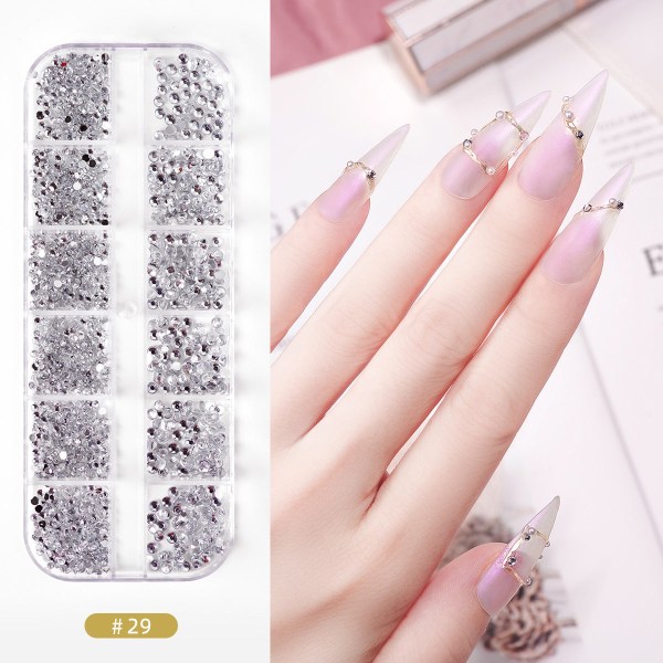 Nail Art Rhinestone Bottoming Borr Hollow Nit Nail Rhinestone Sticking Paljetter Färgglada Kristaller 29-white bottoming drill