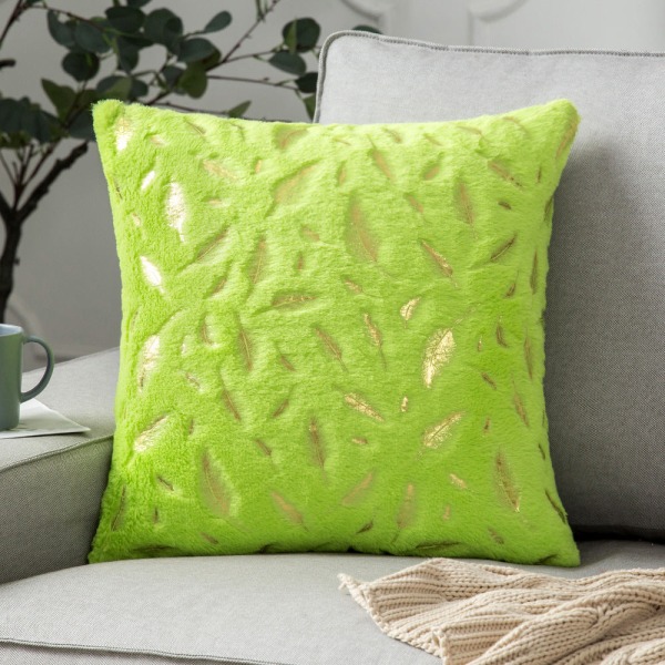 Mjukt case Hem Jul Semester Layout Kort plysch Bronzing Feather Sofa s Yellow Green 40*40cm