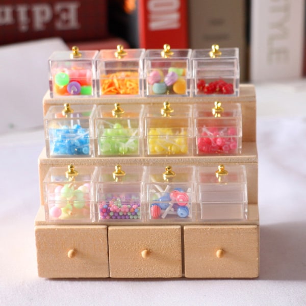 Micro Miniatyr Möbler Tiny Småskalig Leksak Doll House DIY Decora Mini Candy Vegetabiliskt Case 12-box (without contents)