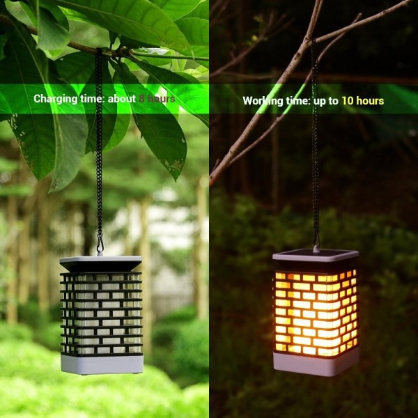 Långvariga utomhussolar hängande lampor, 99 LED Flame Light Solar Garden Lights Outdoor Lantern Light Dekorationslampa för däck uteplats Black