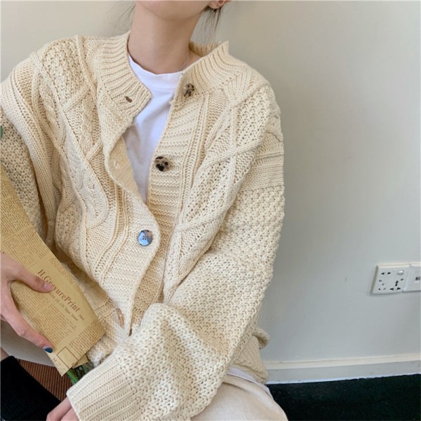 Dam flickor Stickat tröja Kappa Lös ytterkläder Idle Style Tjock Twist Cardigan Apricot 60*118*58cm