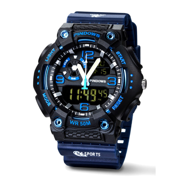 Klassiska män klockor Multi-funktionell sport elektronisk watch för studenter och tonåringar Gift Black and Blue