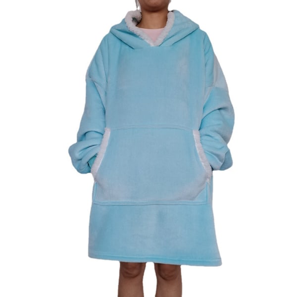 Mjuk komfortfilt TV- cover Huggle Hoodie Lammull Förtjockad Köldskydd Nattlinne Lai Ren Huvtröja Blue 80*113cm