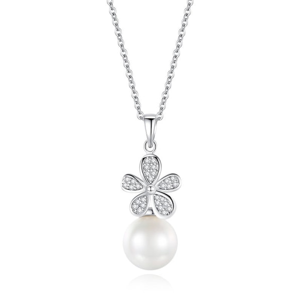 Kvinnor Halsband Kedja Choker Hänge Smycken Flickor Present S925 Silver Flower Bead Mode White gold color 925 silver