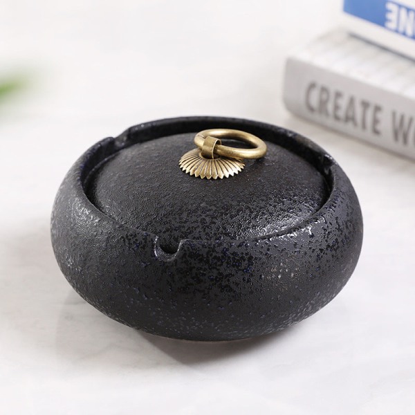 Hem Askfat Northern Ceramic Home Enkelt Snyggt lock Vindtätt Keramik Trend Ashtray-Emperor kiln stoneware Black