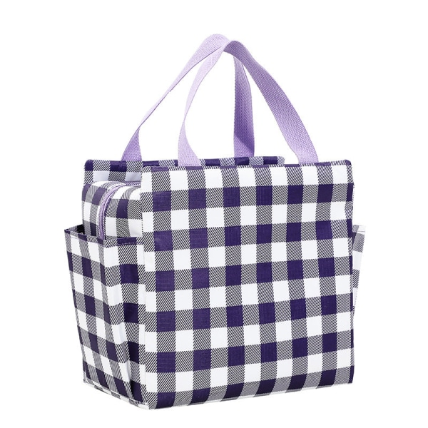 Bärbar matsäck Praktisk picknickväska med dubbla fickor Purple plaid