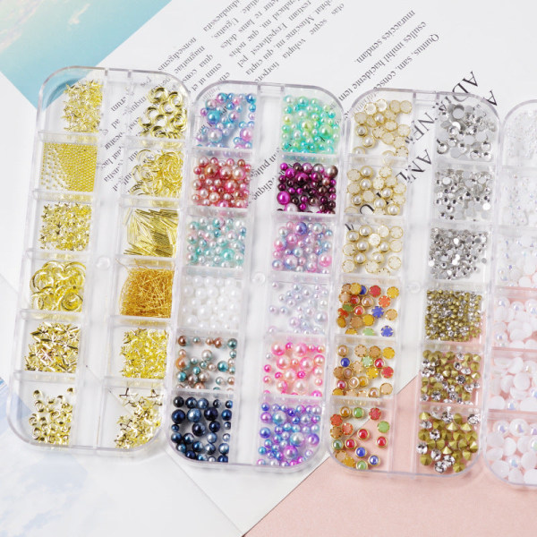 Nail Art Rhinestone Bottoming Borr Hollow Nit Nail Rhinestone Sticking Paljetter Färgglada Kristaller 01-mixed Colorful Pearl