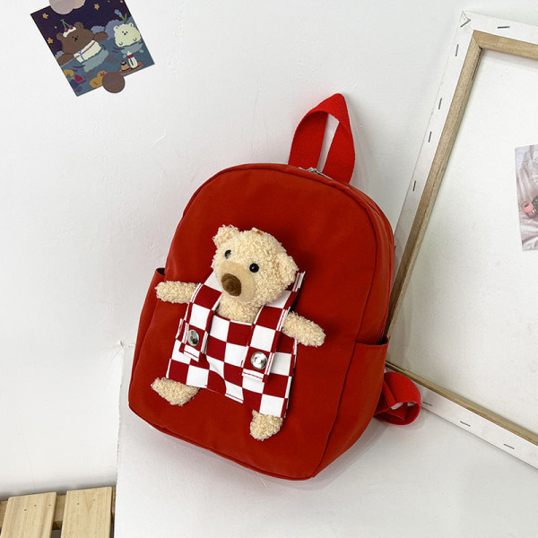 Student Barn Ryggsäck Toddler Skolväska Söt Bear Lätt Rese Canvas Red